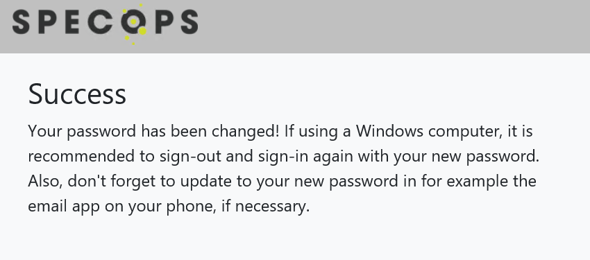 Specops uReset Password Success