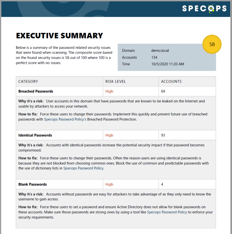 Report Specops Password Auditor