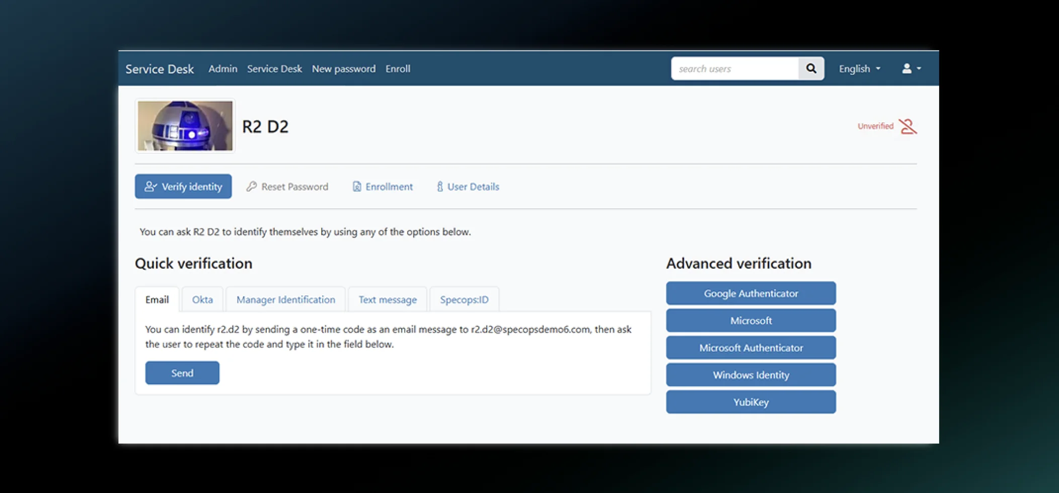 Screenshot Specops Secure Service Desk