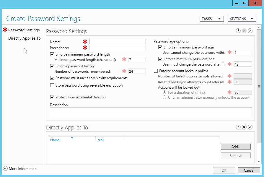 Create Password Settings