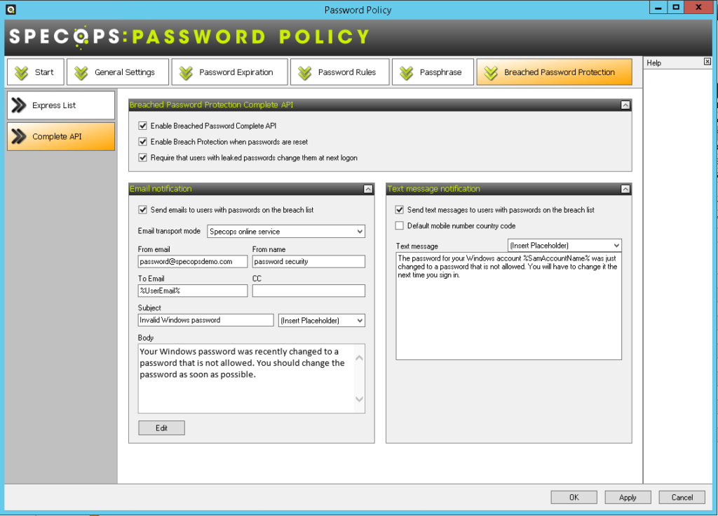 Breached Password Protection Benutzeroberfläche