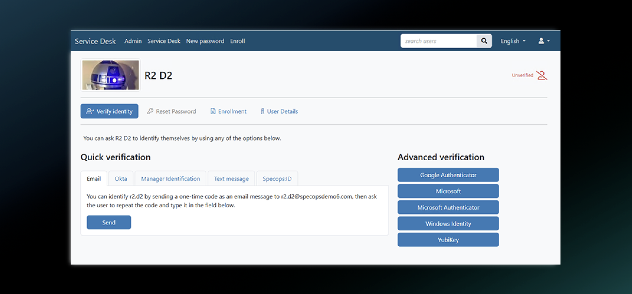capture d'écran Specops Secure Service Desk