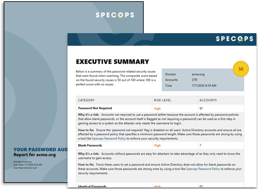 What's Your Score? New Executive Summary Reports Available in Specops  Password Auditor - Specops Software