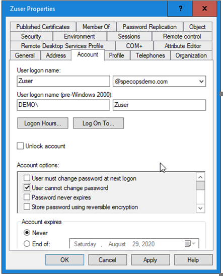 stop standard accounts from changing password