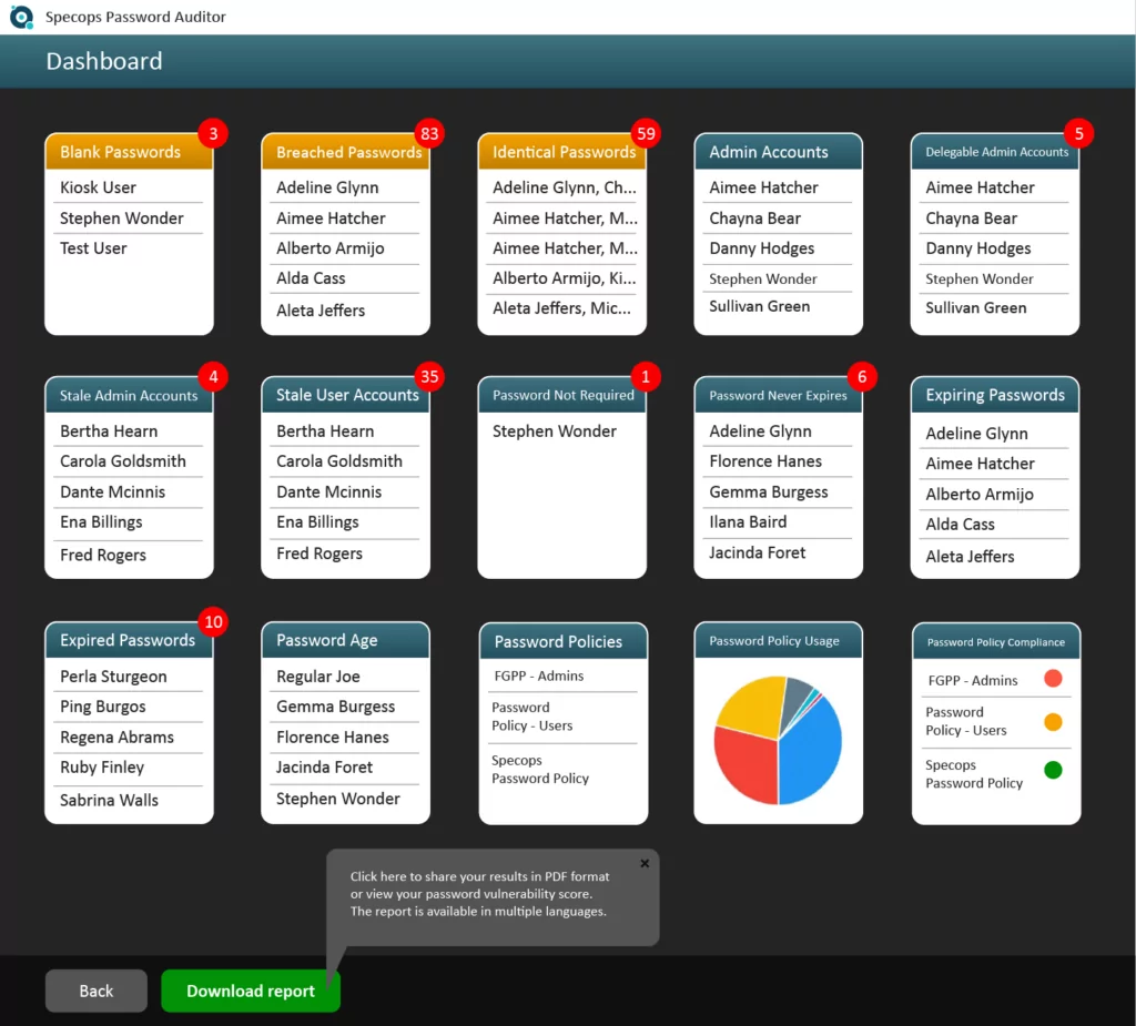 specops password auditor 7.5 main reporting screen