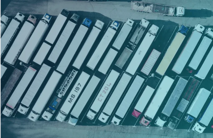 Two rows of lorries viewed from above
