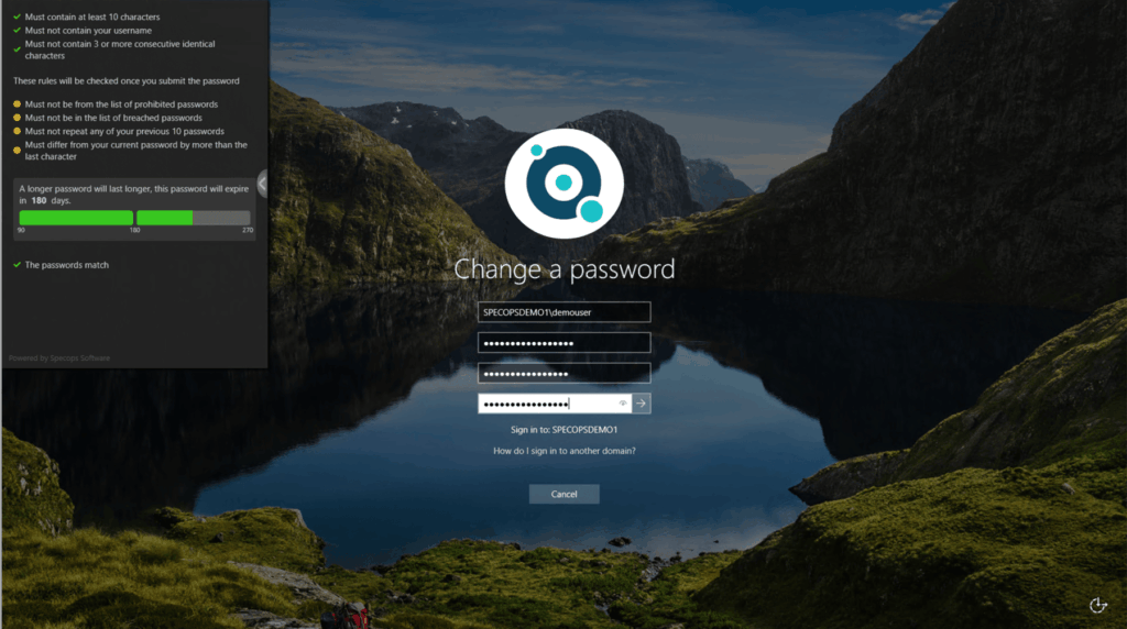 Specops password policy client provides dynamic feedback
